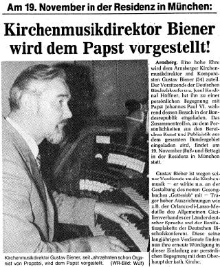 Zeitungsbericht aus der Westfälischen Rundschau über die Einladung zum Papstempfang in die Residenz München (November 1980)